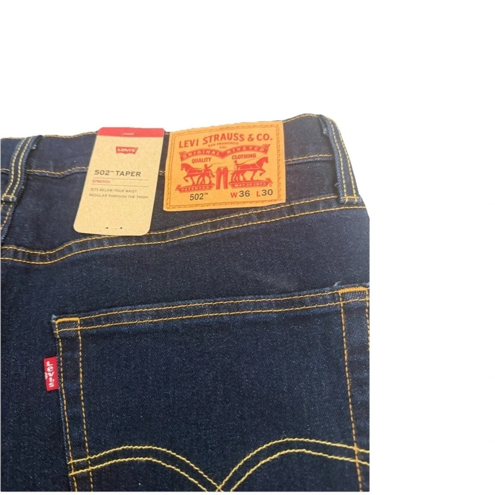 Levis‎ 502 Men's Taper Jeans Stretch Blue Dark Wash Denim 36x30 Work Cowboy New